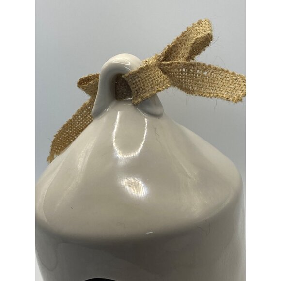 Rae Dunn Ceramic Birdhouse With Burlap Bow & "Rest" Text Blue - Picture 4 of 7